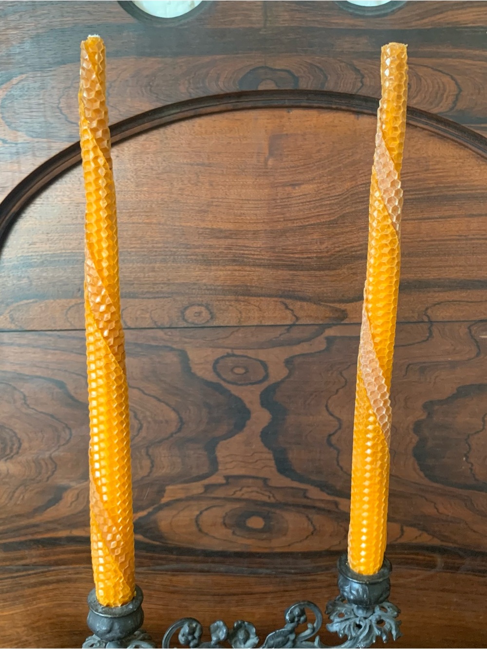 Vintage orange rolled honeycomb long taper candle set